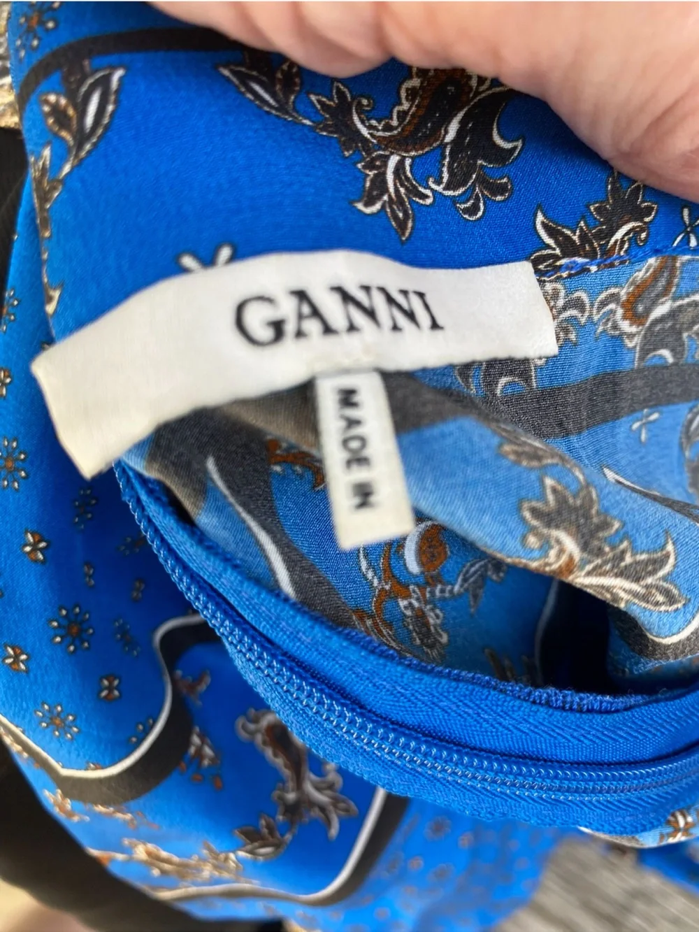 GANNI Sandwashed Silk Electric Blue Asymmetrical  Hem Skirt size XL
